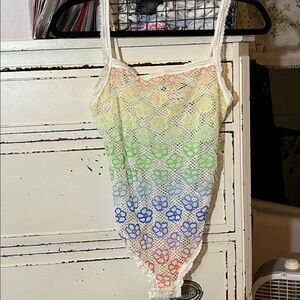 New AERIE Lace Bodysuit, Rainbow Floral